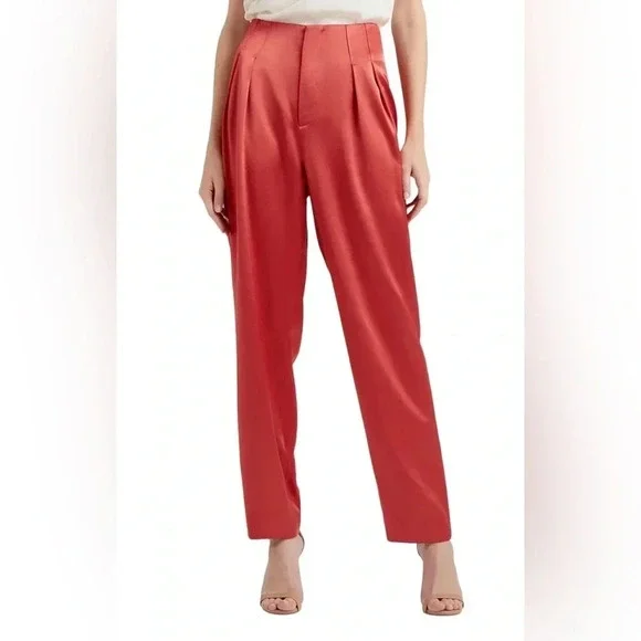 Cinq a Sept 5a7 SATIN RUTHY PANT Pleated Front Zip Closure Straight leg Size 4 - Picture 4 of 16